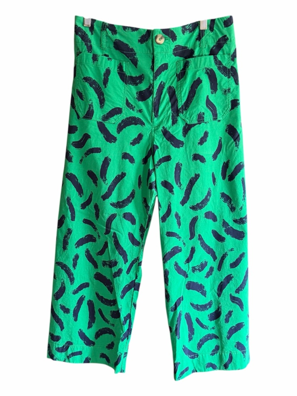 MAEVE The Colette Wide-Leg Crop Pants Green Blue Brush Stroke Print 31 - Picture 4 of 12